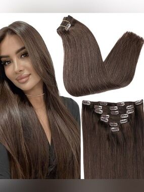 20” Brown Clip-In Hair Extensions - Smooth Straight Hair 7 pcs 100% human Hair